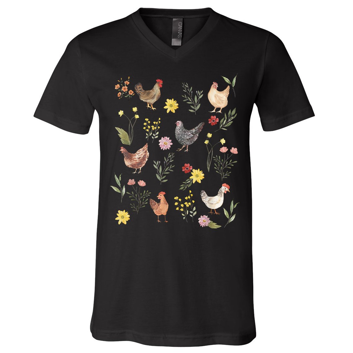 Wildflower Chicken Floral Chicken Lover Cute Farmer Flowers V-Neck T-Shirt