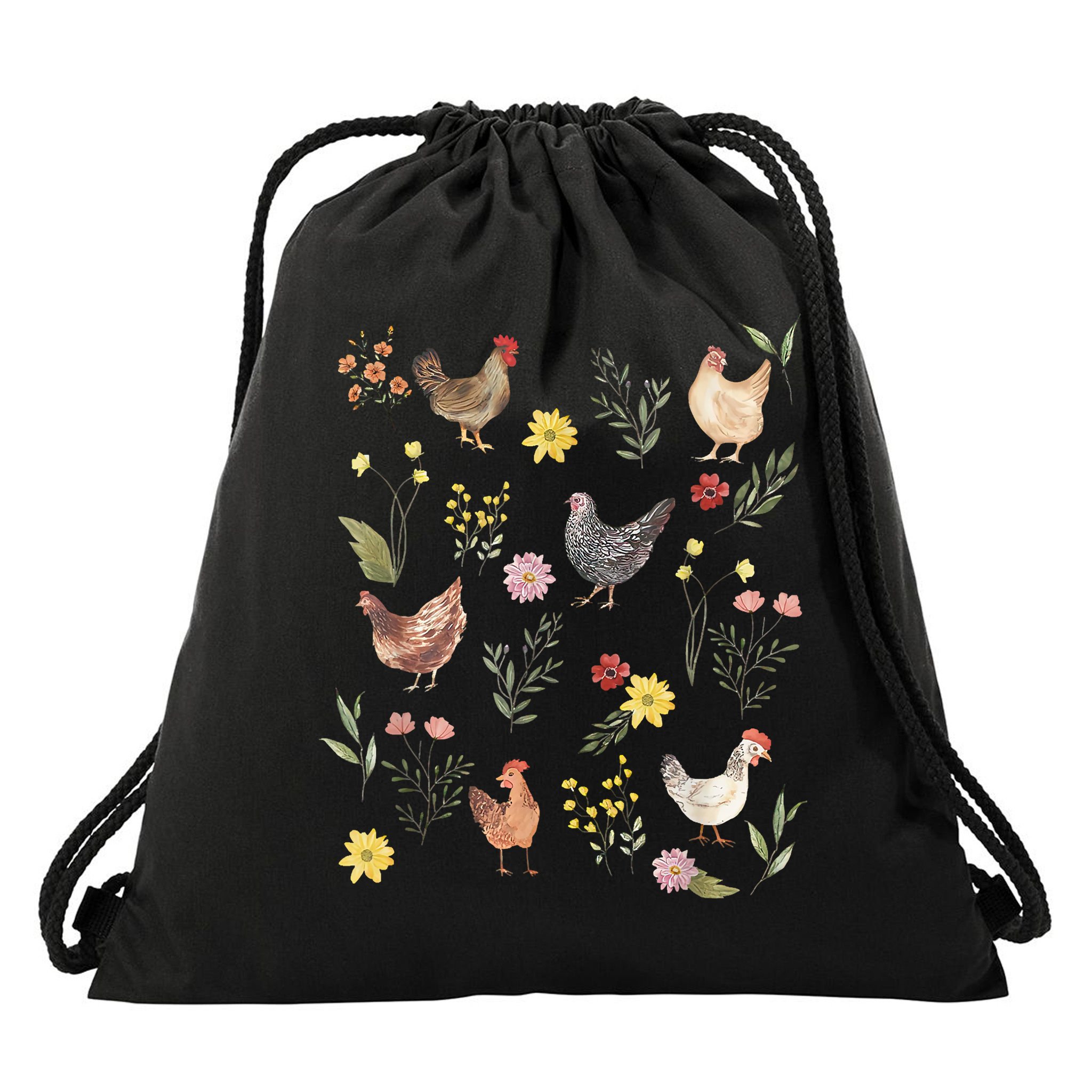Wildflower Chicken Floral Chicken Lover Cute Farmer Flowers Drawstring Bag