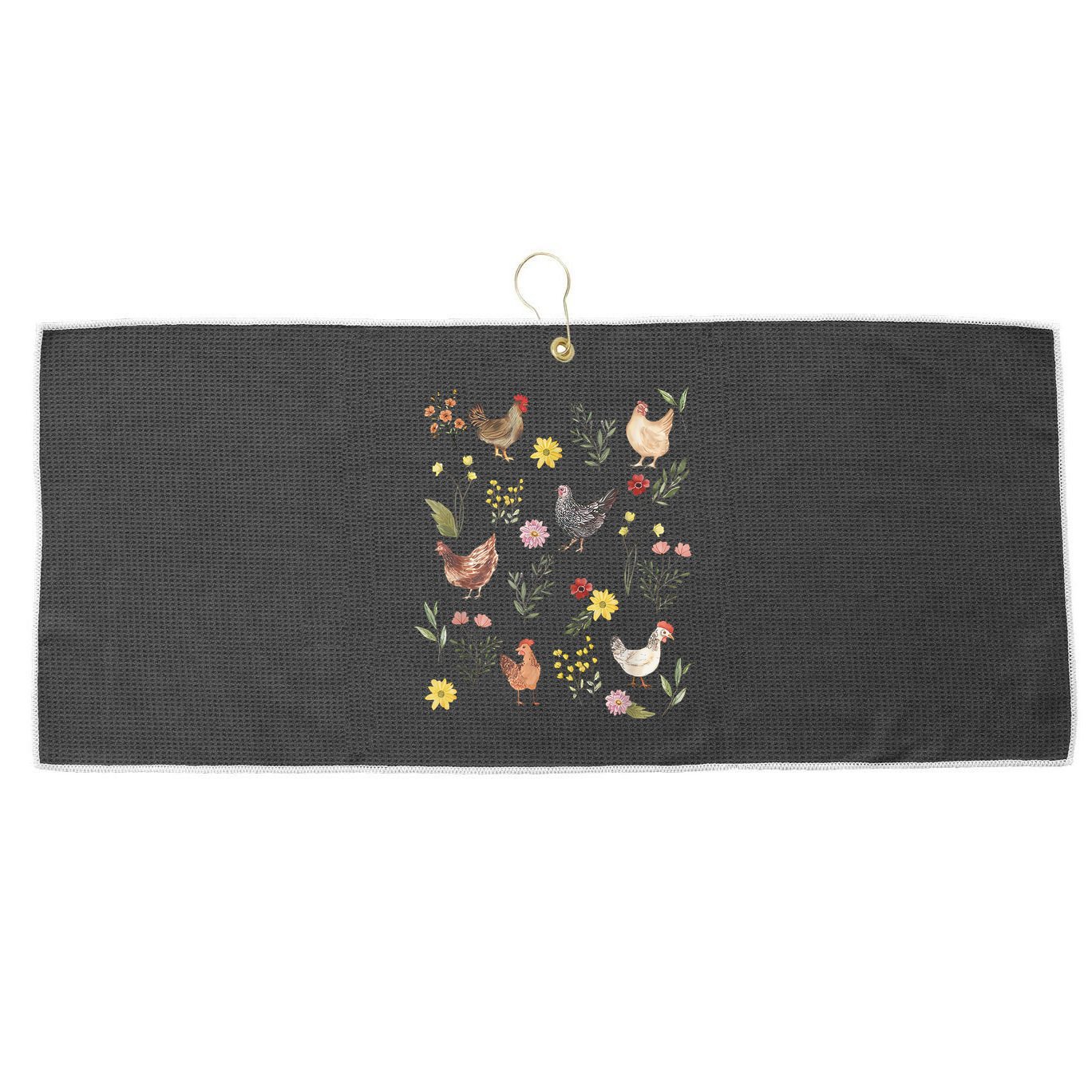 Wildflower Chicken Floral Chicken Lover Cute Farmer Flowers Large Microfiber Waffle Golf Towel