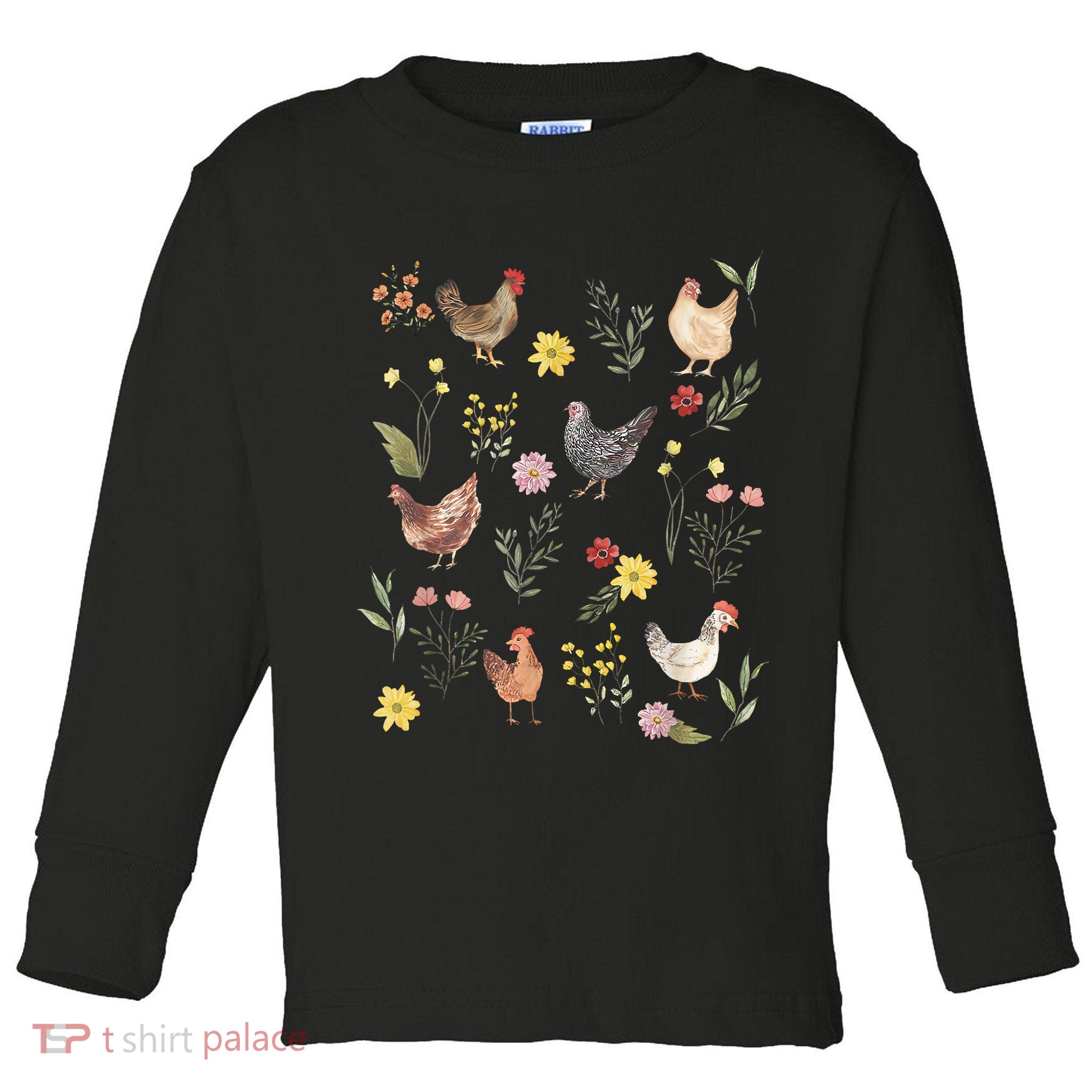 Wildflower Chicken Floral Chicken Lover Cute Farmer Flowers Toddler Long Sleeve Shirt