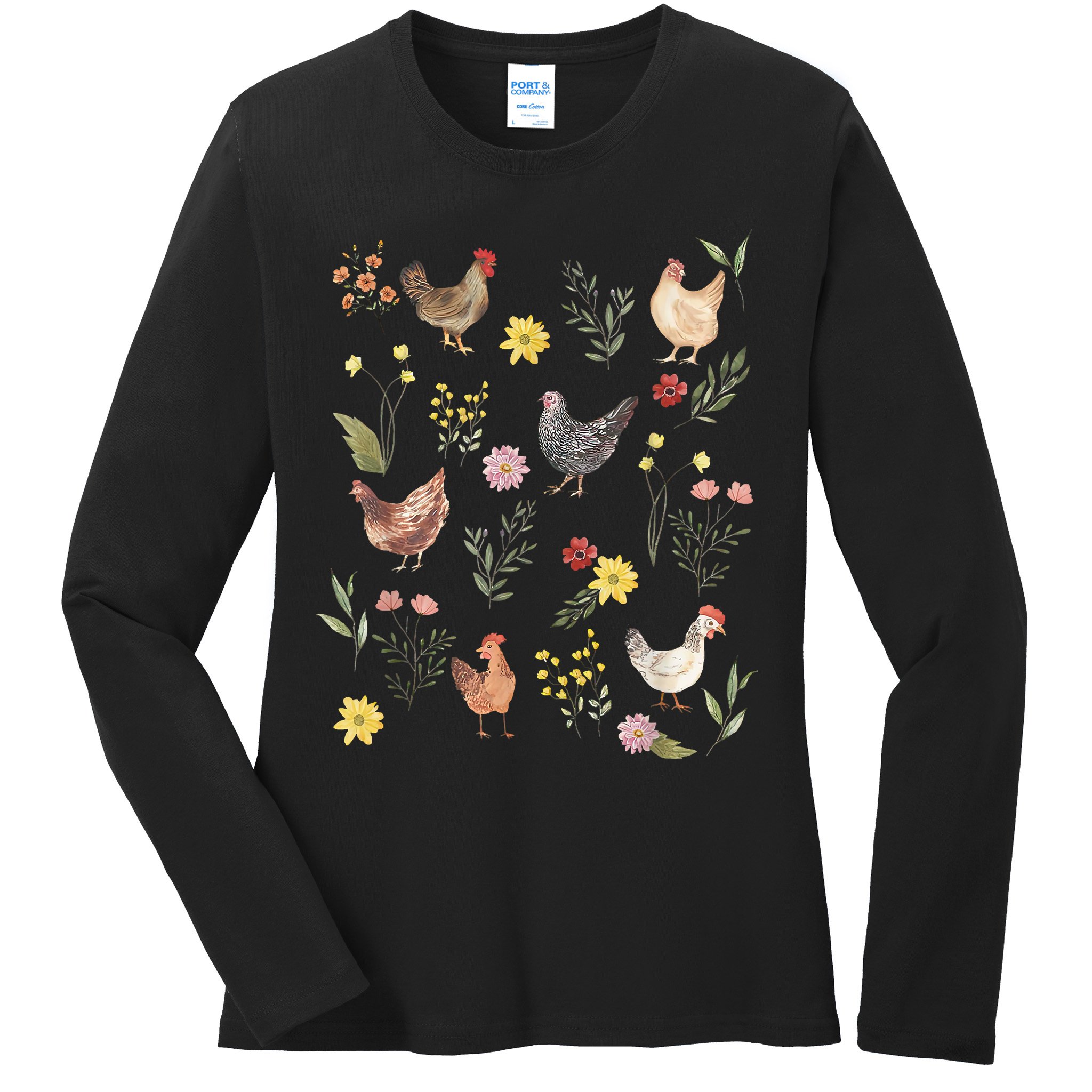 Wildflower Chicken Floral Chicken Lover Cute Farmer Flowers Ladies Long Sleeve Shirt
