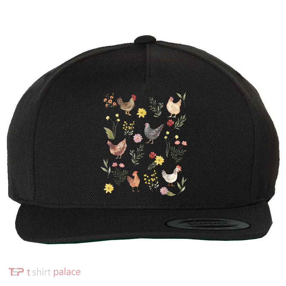 Wildflower Chicken Floral Chicken Lover Cute Farmer Flowers Wool Snapback Cap