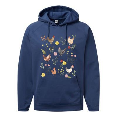 Wildflower Chicken Floral Chicken Lover Cute Farmer Flowers Performance Fleece Hoodie