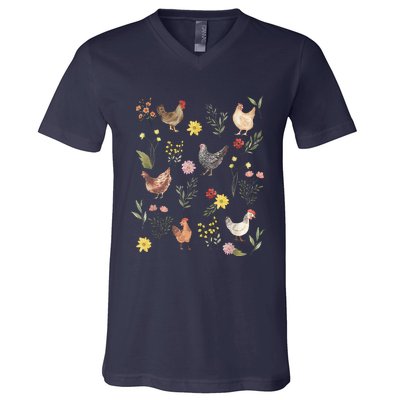 Wildflower Chicken Floral Chicken Lover Cute Farmer Flowers V-Neck T-Shirt