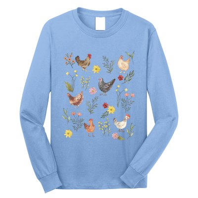 Wildflower Chicken Floral Chicken Lover Cute Farmer Flowers Long Sleeve Shirt