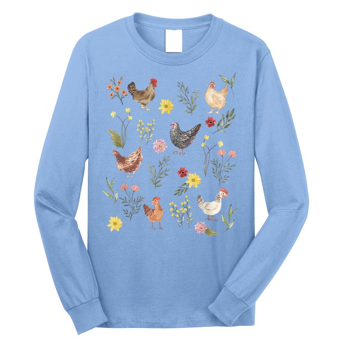 Wildflower Chicken Floral Chicken Lover Cute Farmer Flowers Long Sleeve Shirt