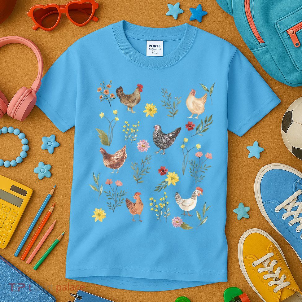 Wildflower Chicken Floral Chicken Lover Cute Farmer Flowers Kids T-Shirt