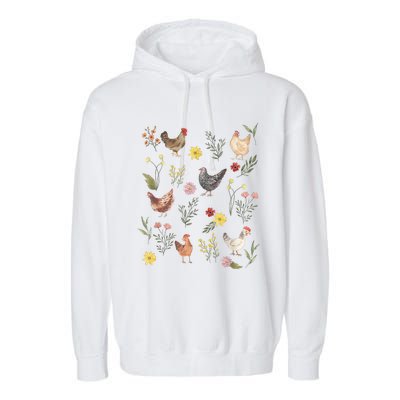 Wildflower Chicken Floral Chicken Lover Cute Farmer Flowers Garment-Dyed Fleece Hoodie