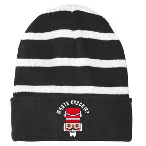 Whats Crackin Funny Christmas Nutcracker Striped Beanie with Solid Band