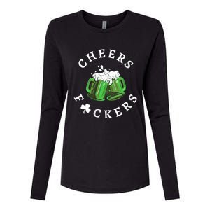 Wo Cheers Fckers Irish Beer Driking St. Patricks Day Shamrocks Womens Cotton Relaxed Long Sleeve T-Shirt