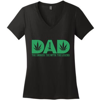 Weed Cannabis For Dad Funny Marijuana Women's V-Neck T-Shirt