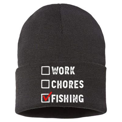 Work Chores Fishing - Funny Gift Tee Sustainable Knit Beanie