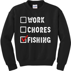 Work Chores Fishing - Funny Gift Tee Kids Sweatshirt