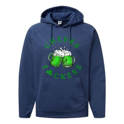 Womens Cheers Fuckers St Patricks Day Men Women Beer Drinking Mugs Performance Fleece Hoodie