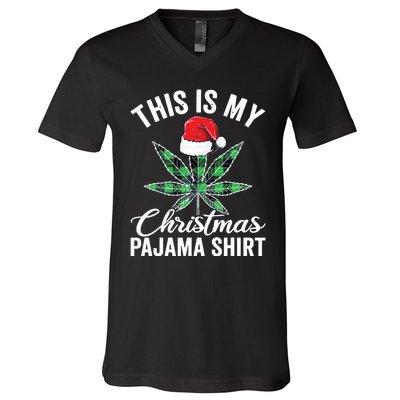 Weed Christmas Funny Marijuana Pot Leaf Cannabis V-Neck T-Shirt