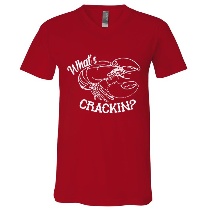 Whats Crackin Funny Lobster V-Neck T-Shirt