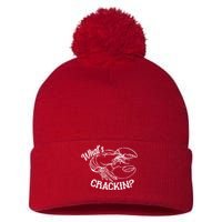 Whats Crackin Funny Lobster Pom Pom 12in Knit Beanie