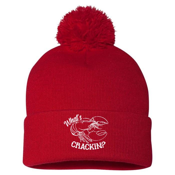 Whats Crackin Funny Lobster Pom Pom 12in Knit Beanie