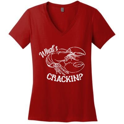Whats Crackin Funny Lobster Women's V-Neck T-Shirt