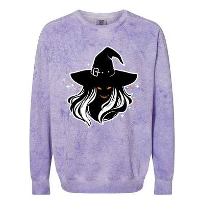 Witch Creepy Face Halloween Art Design Costume Gift Colorblast Crewneck Sweatshirt