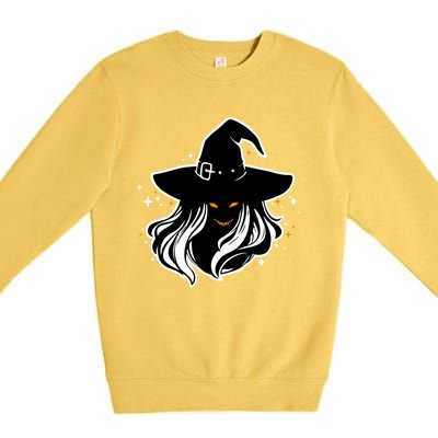 Witch Creepy Face Halloween Art Design Costume Gift Premium Crewneck Sweatshirt