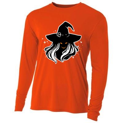 Witch Creepy Face Halloween Art Design Costume Gift Cooling Performance Long Sleeve Crew