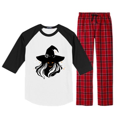 Witch Creepy Face Halloween Art Design Costume Gift Raglan Sleeve Pajama Set