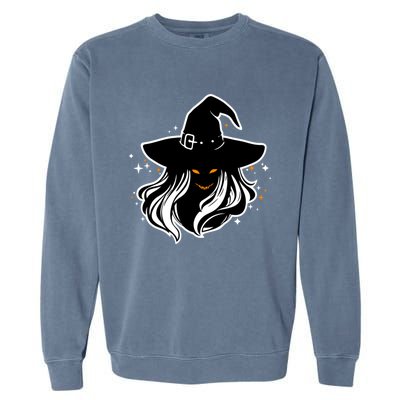 Witch Creepy Face Halloween Art Design Costume Gift Garment-Dyed Sweatshirt