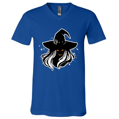 Witch Creepy Face Halloween Art Design Costume Gift V-Neck T-Shirt