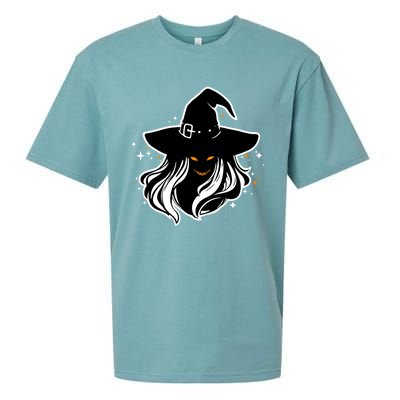 Witch Creepy Face Halloween Art Design Costume Gift Sueded Cloud Jersey T-Shirt