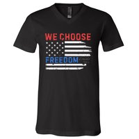 We Choose Freedom Kamala Harris Funny Comma La America Flag V-Neck T-Shirt