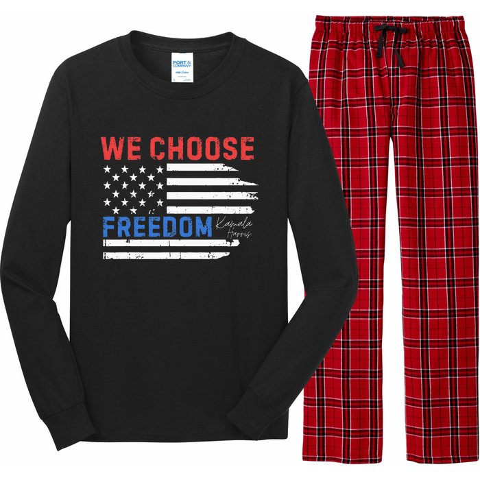 We Choose Freedom Kamala Harris Funny Comma La America Flag Long Sleeve Pajama Set