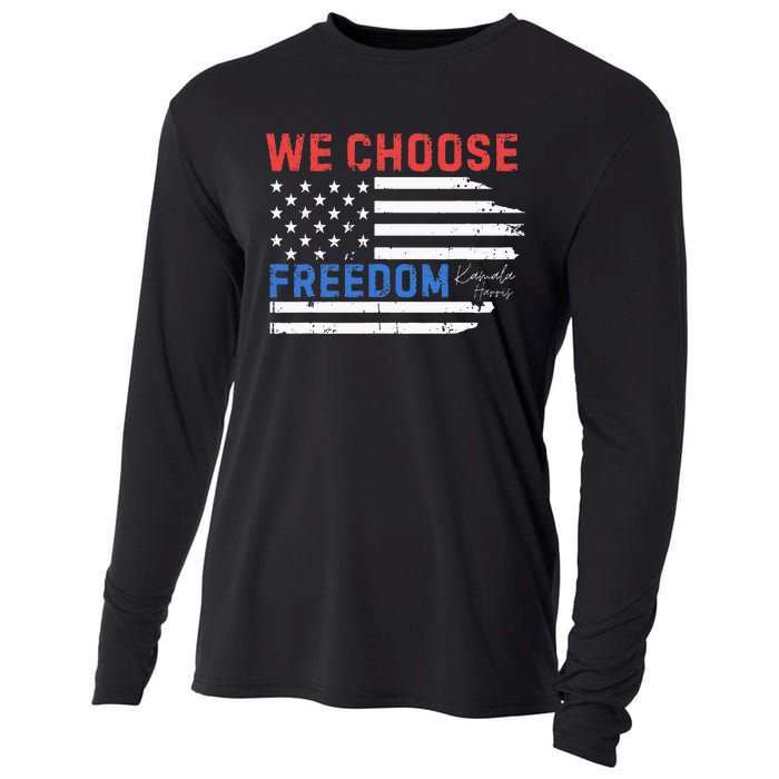 We Choose Freedom Kamala Harris Funny Comma La America Flag Cooling Performance Long Sleeve Crew