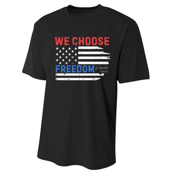 We Choose Freedom Kamala Harris Funny Comma La America Flag Performance Sprint T-Shirt