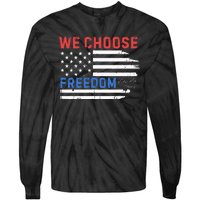 We Choose Freedom Kamala Harris Funny Comma La America Flag Tie-Dye Long Sleeve Shirt