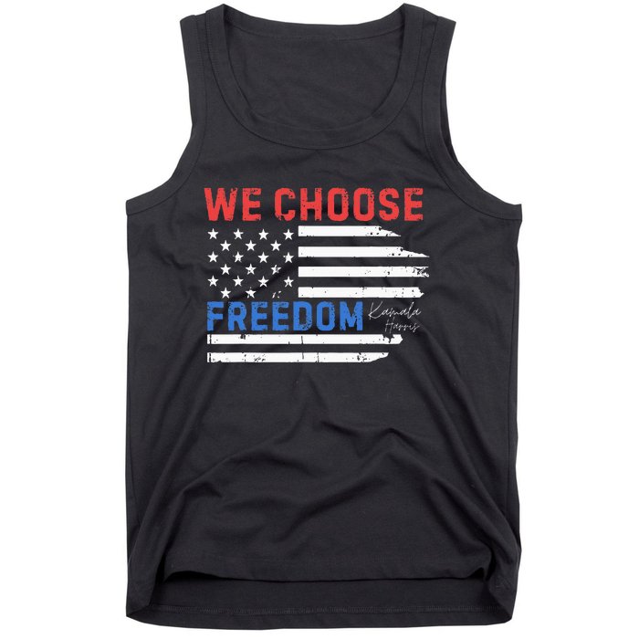 We Choose Freedom Kamala Harris Funny Comma La America Flag Tank Top