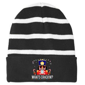 Whats Crackin Funny Christmas Nutcracker Gift Striped Beanie with Solid Band