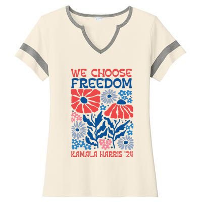 We Choose Freedom Harris Walz 2024 Ladies Halftime Notch Neck Tee