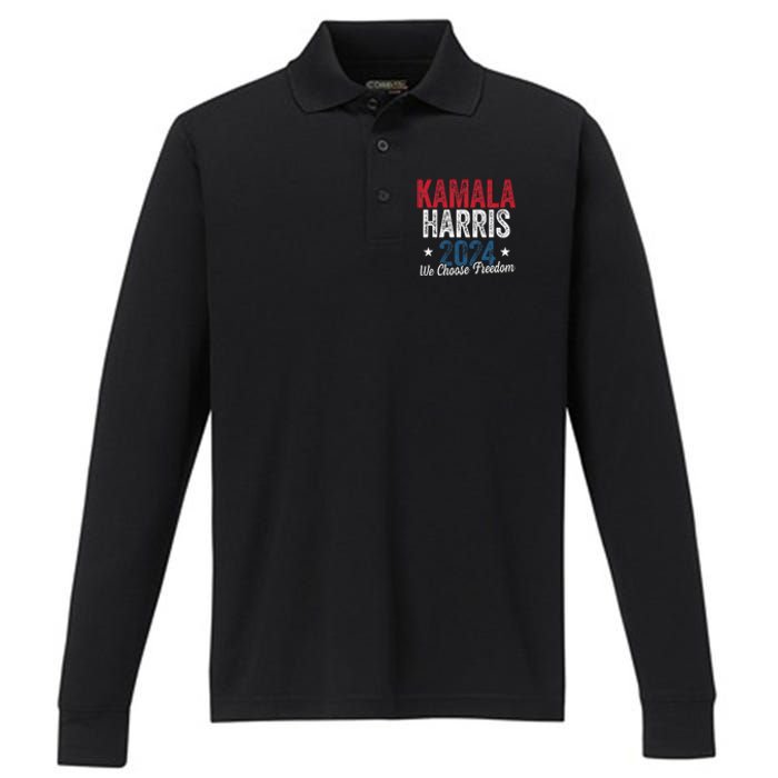 We Choose Freedom Kamala Harris Performance Long Sleeve Polo