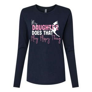 Winter Color Guard Mom Dad My Daughter Does That Flag Womens Cotton Relaxed Long Sleeve T-Shirt