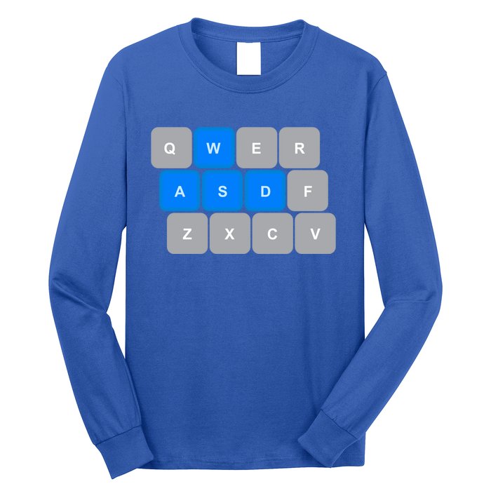 Wasd Computer Gaming Funny Gift For Pc Gamers Funny Blue Long Sleeve Shirt