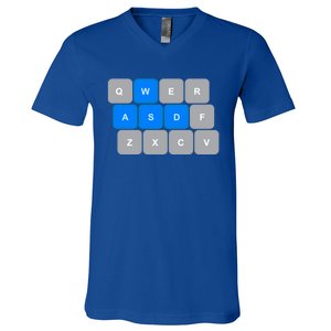 Wasd Computer Gaming Funny Gift For Pc Gamers Funny Blue V-Neck T-Shirt