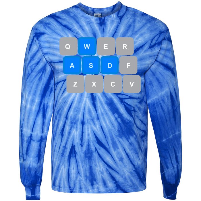 Wasd Computer Gaming Funny Gift For Pc Gamers Funny Blue Tie-Dye Long Sleeve Shirt