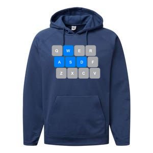 Wasd Computer Gaming Funny Gift For Pc Gamers Funny Blue Performance Fleece Hoodie