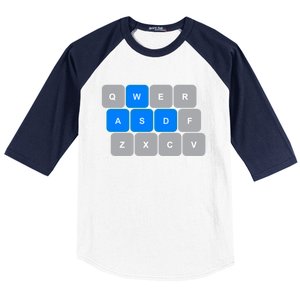 Wasd Computer Gaming Funny Gift For Pc Gamers Funny Blue Baseball Sleeve Shirt