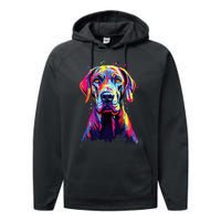 Watercolor Colorful Great Dane Dog Performance Fleece Hoodie