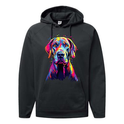 Watercolor Colorful Great Dane Dog Performance Fleece Hoodie