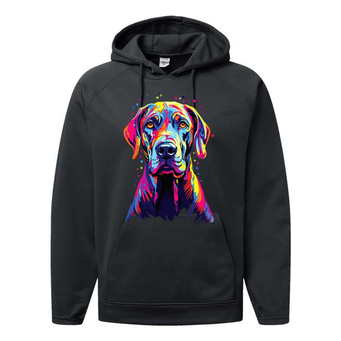 Watercolor Colorful Great Dane Dog Performance Fleece Hoodie