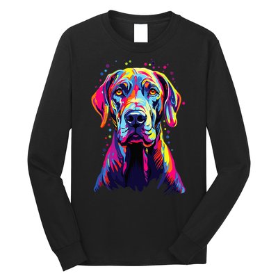 Watercolor Colorful Great Dane Dog Long Sleeve Shirt