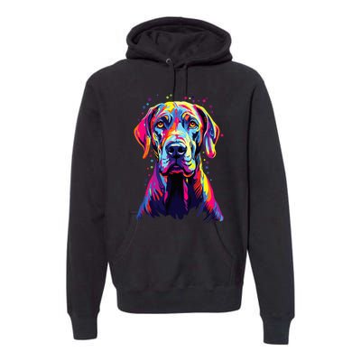 Watercolor Colorful Great Dane Dog Premium Hoodie